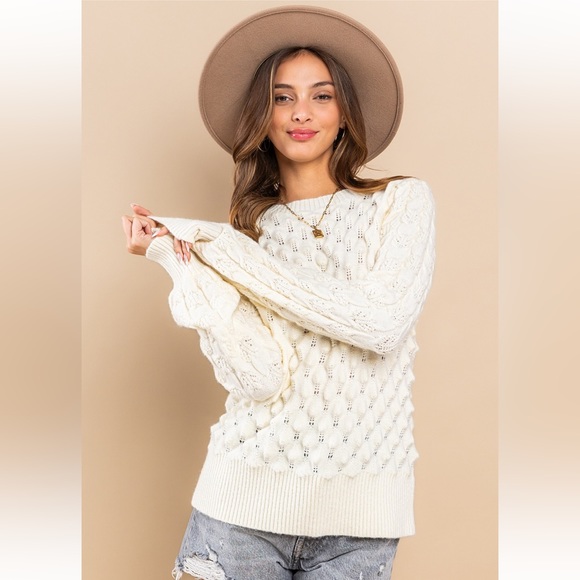 33 Boho Soft Two Tone Textured Sweater Top - Picture 2 of 7